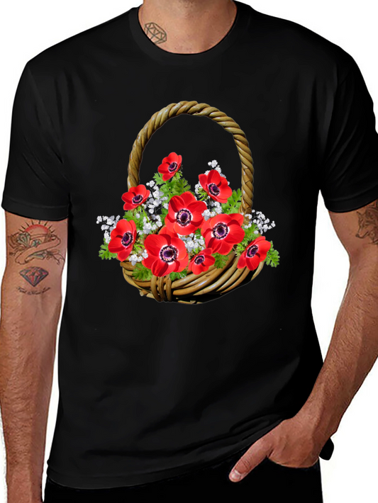 Camiseta Negra con Diseño Floral en Cesta Tejida