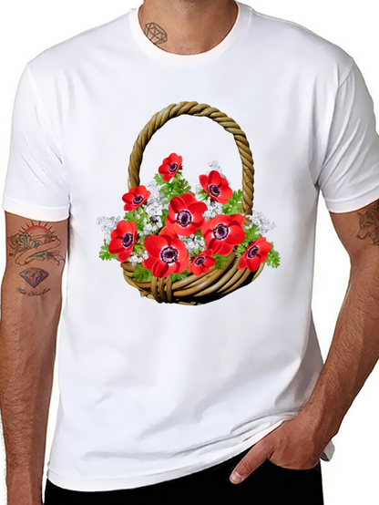 Camiseta Negra con Diseño Floral en Cesta Tejida