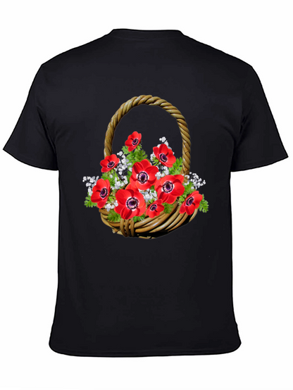 Camiseta Negra con Diseño Floral en Cesta Tejida