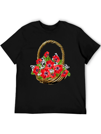 Camiseta Negra con Diseño Floral en Cesta Tejida