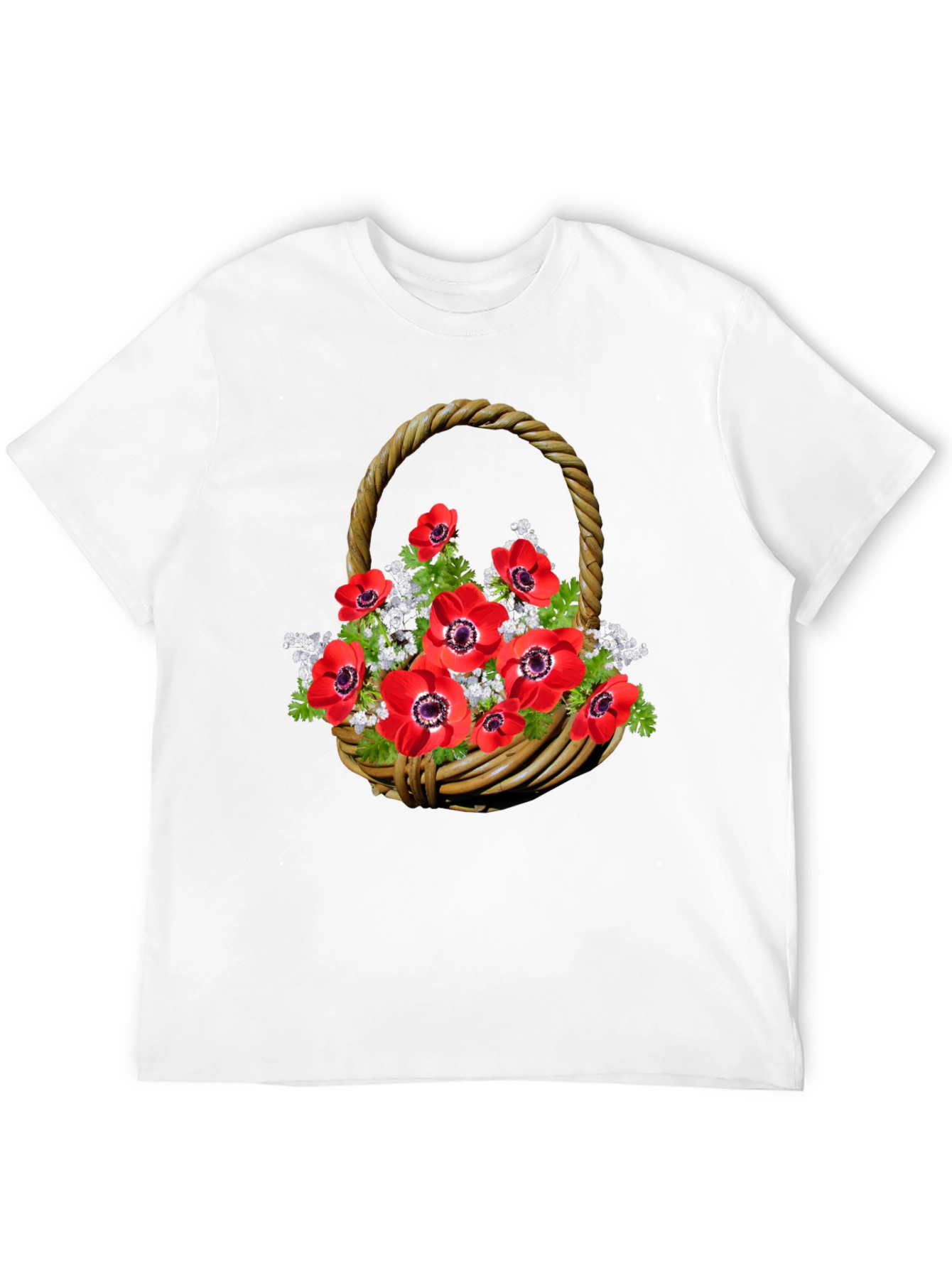 Camiseta Negra con Diseño Floral en Cesta Tejida