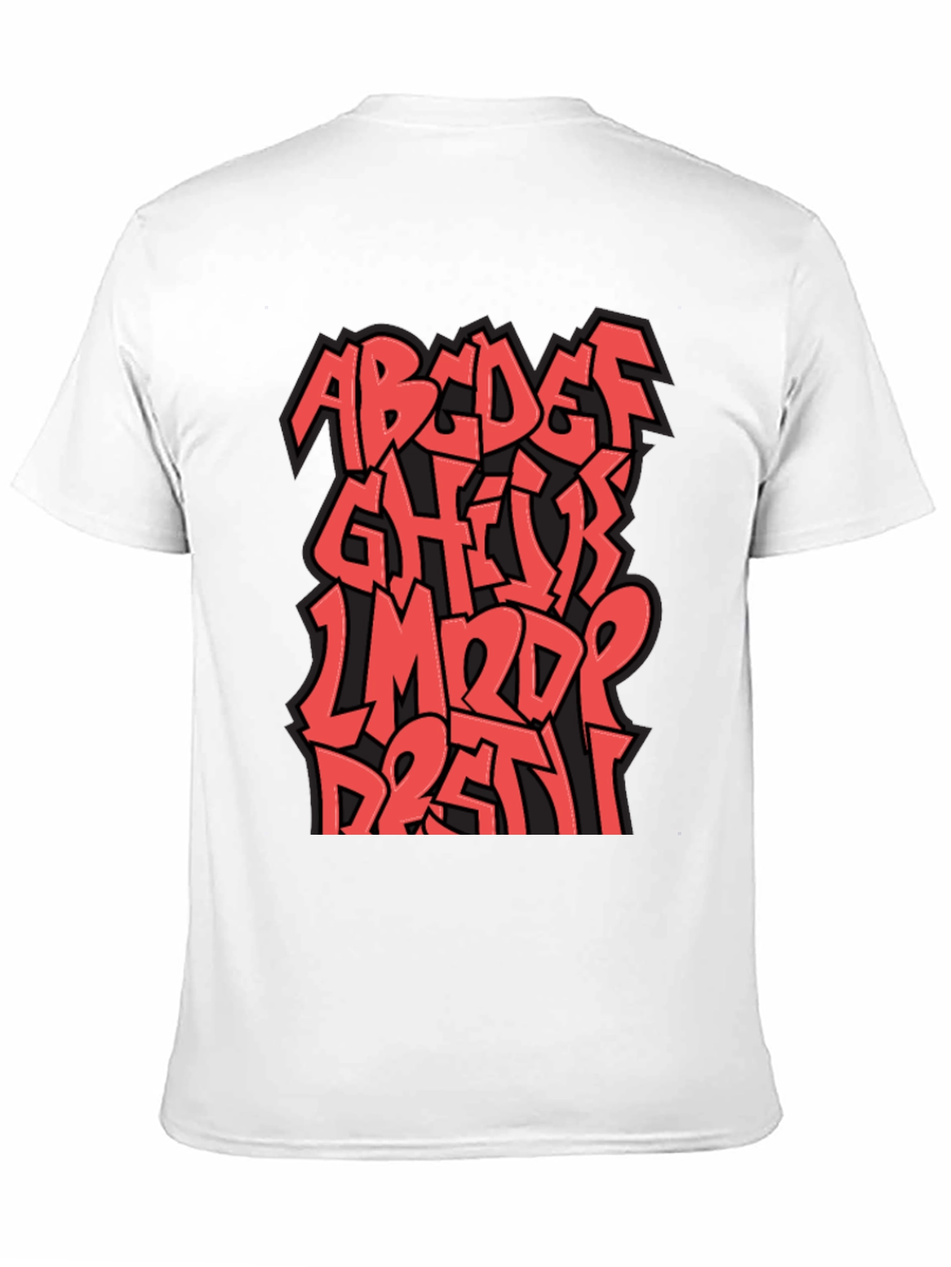 Camiseta Negra con Diseño Alfabeto Graffiti Rojo