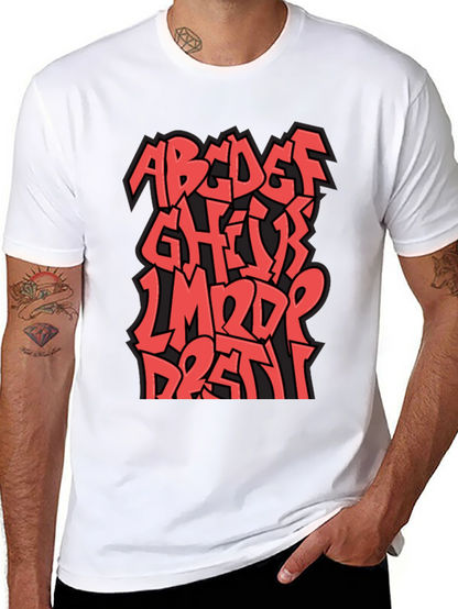 Camiseta Negra con Diseño Alfabeto Graffiti Rojo