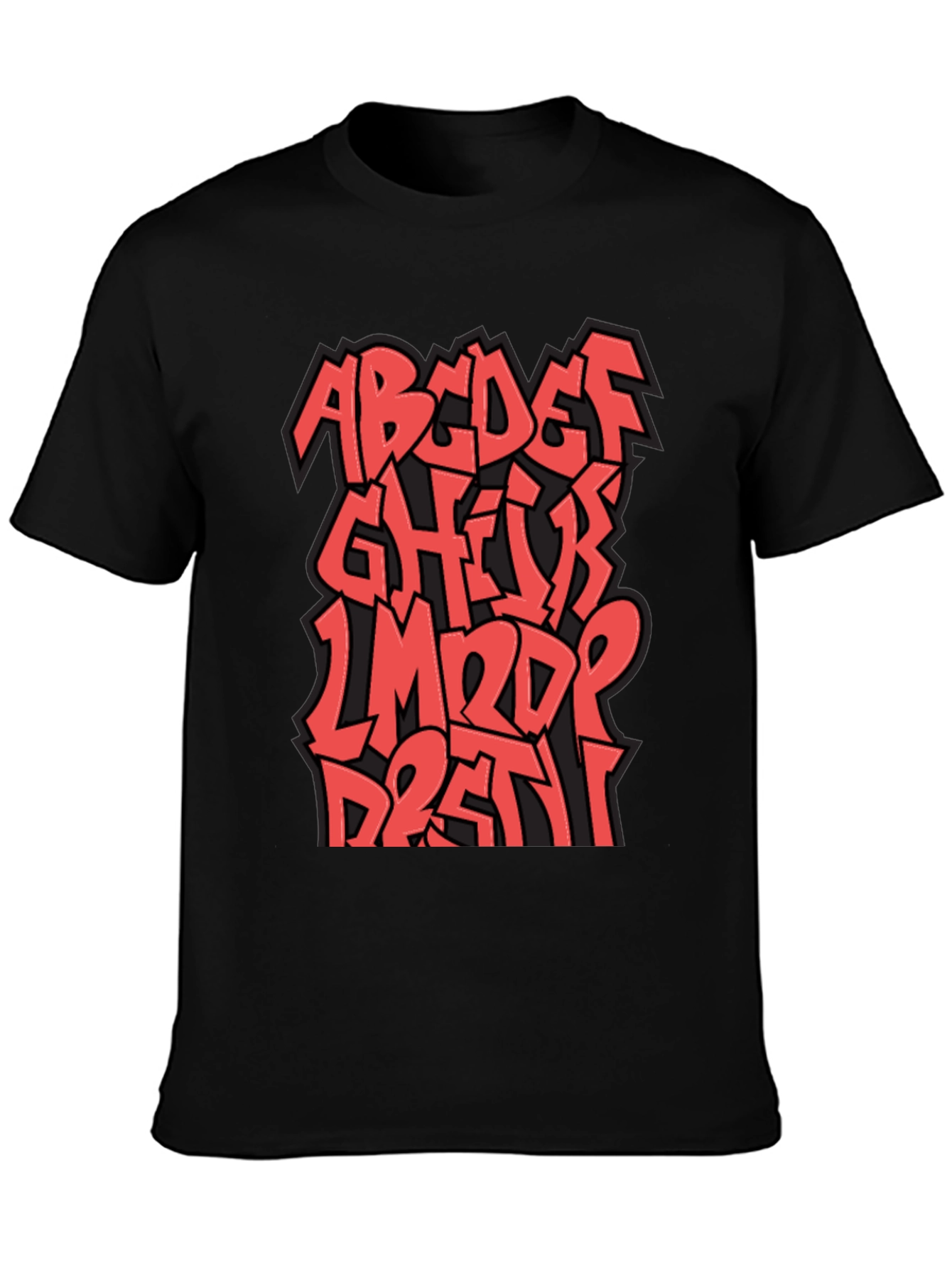Camiseta Negra con Diseño Alfabeto Graffiti Rojo