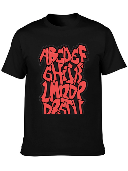 Camiseta Negra con Diseño Alfabeto Graffiti Rojo