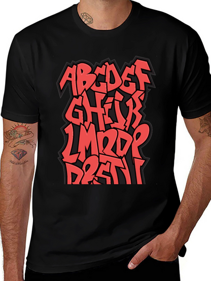 Camiseta Negra con Diseño Alfabeto Graffiti Rojo