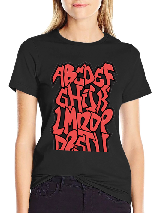 Camiseta Negra con Diseño Alfabeto Graffiti Rojo