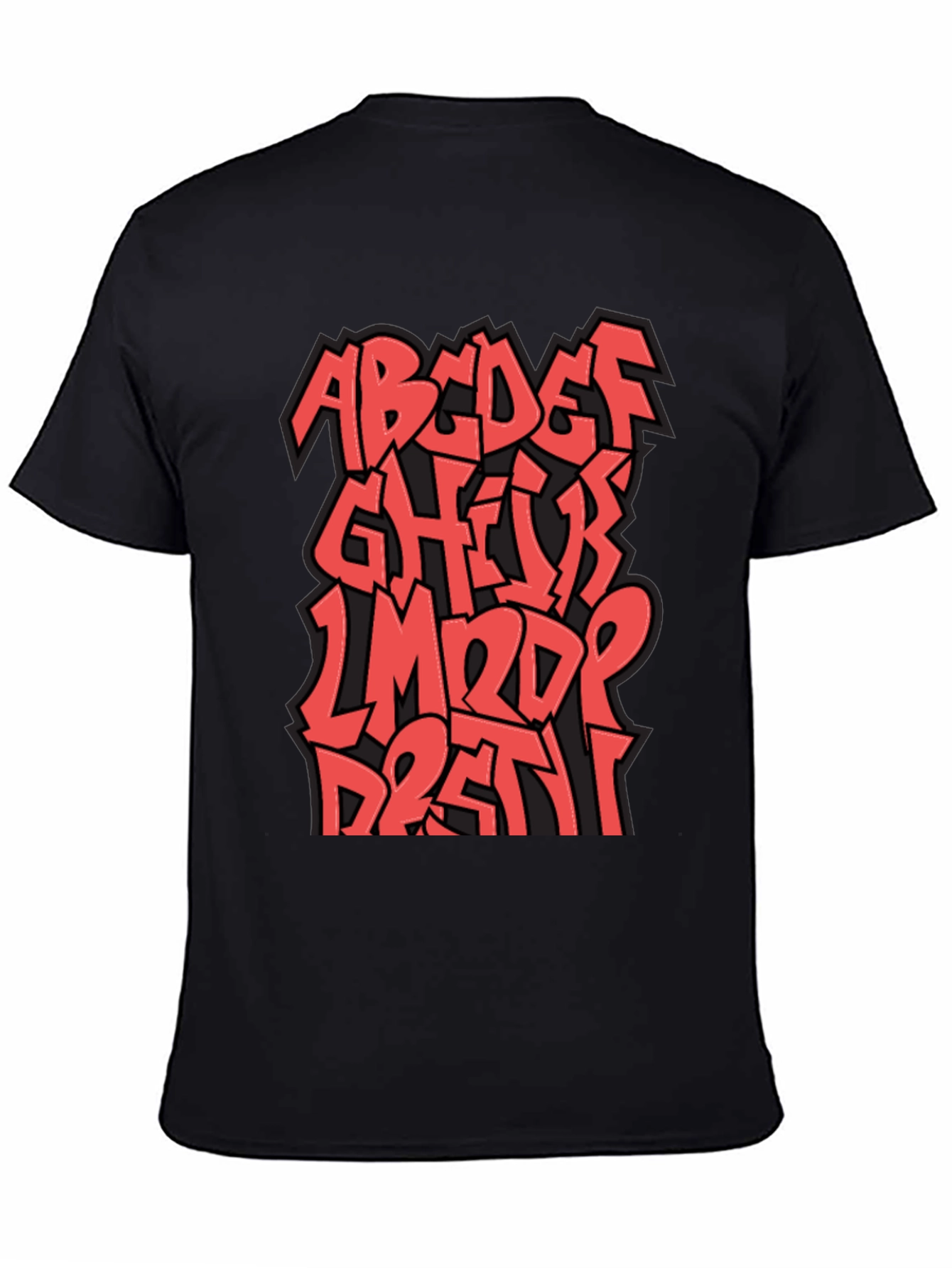 Camiseta Negra con Diseño Alfabeto Graffiti Rojo