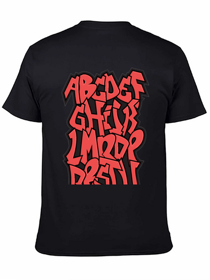 Camiseta Negra con Diseño Alfabeto Graffiti Rojo