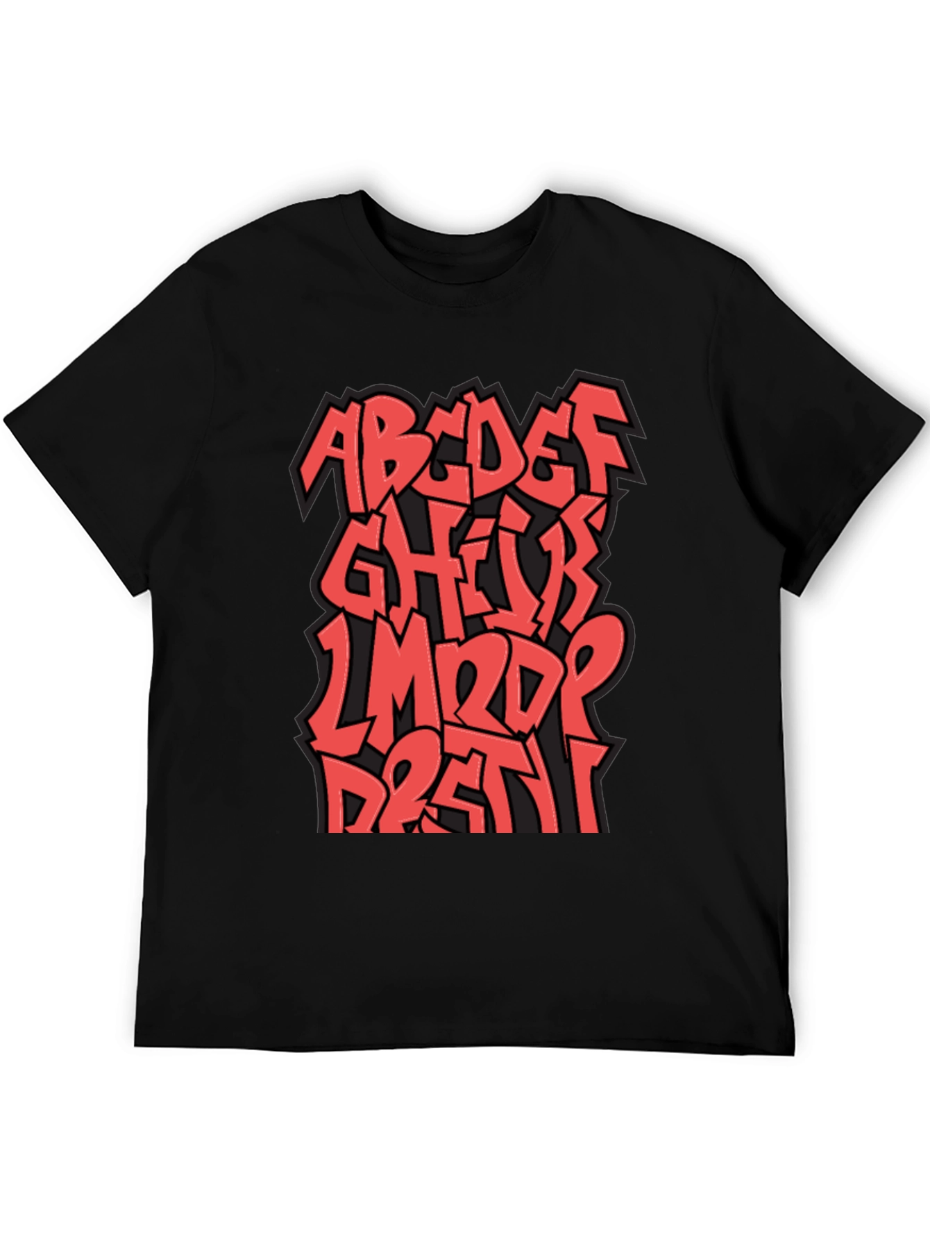 Camiseta Negra con Diseño Alfabeto Graffiti Rojo