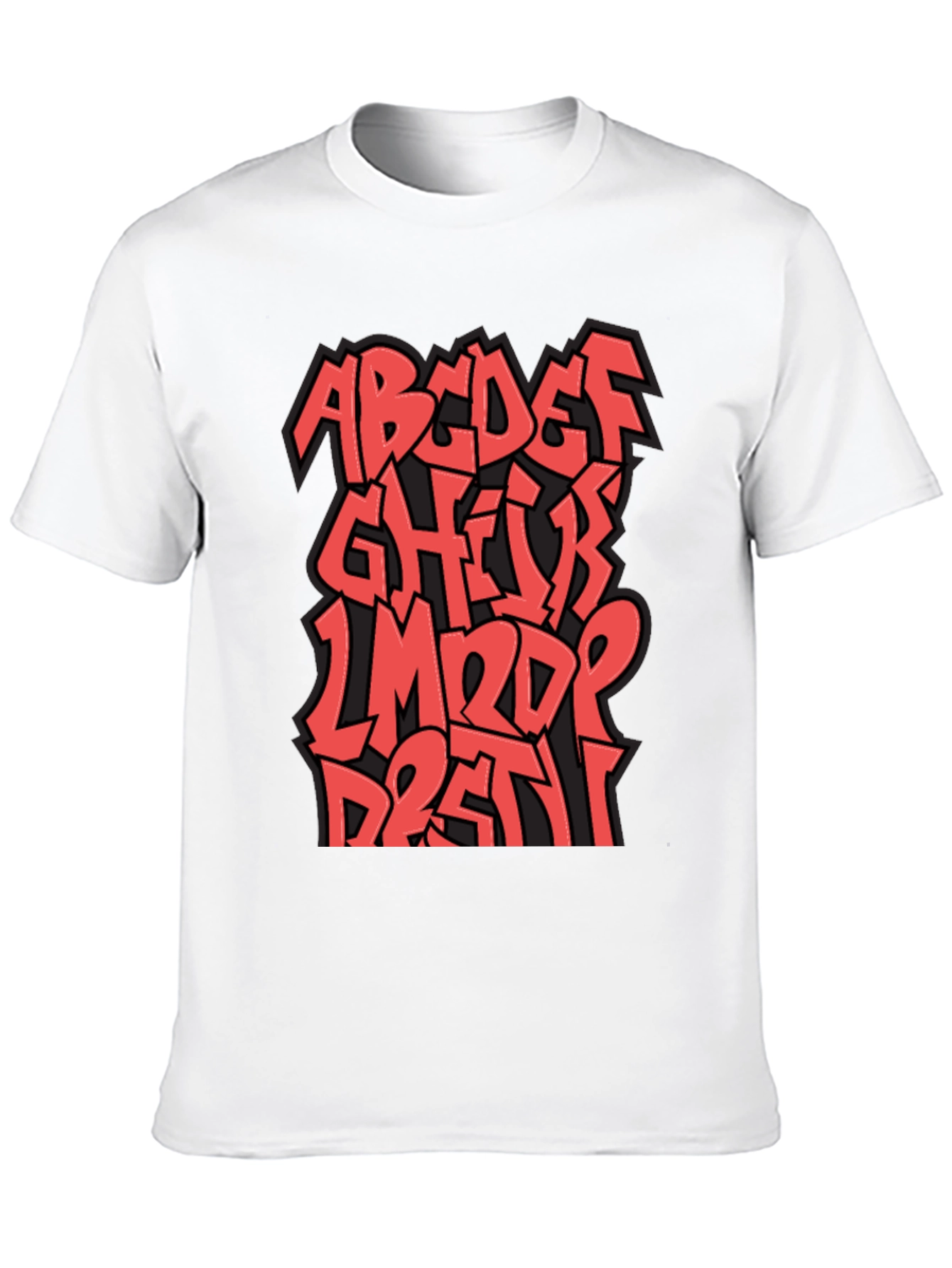Camiseta Negra con Diseño Alfabeto Graffiti Rojo