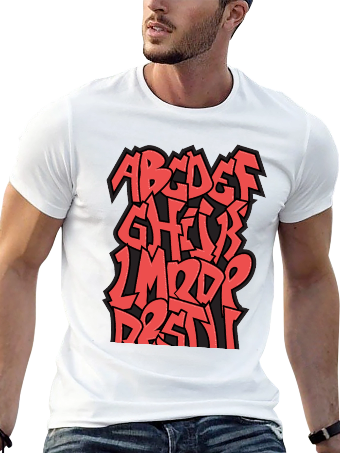 Camiseta Negra con Diseño Alfabeto Graffiti Rojo