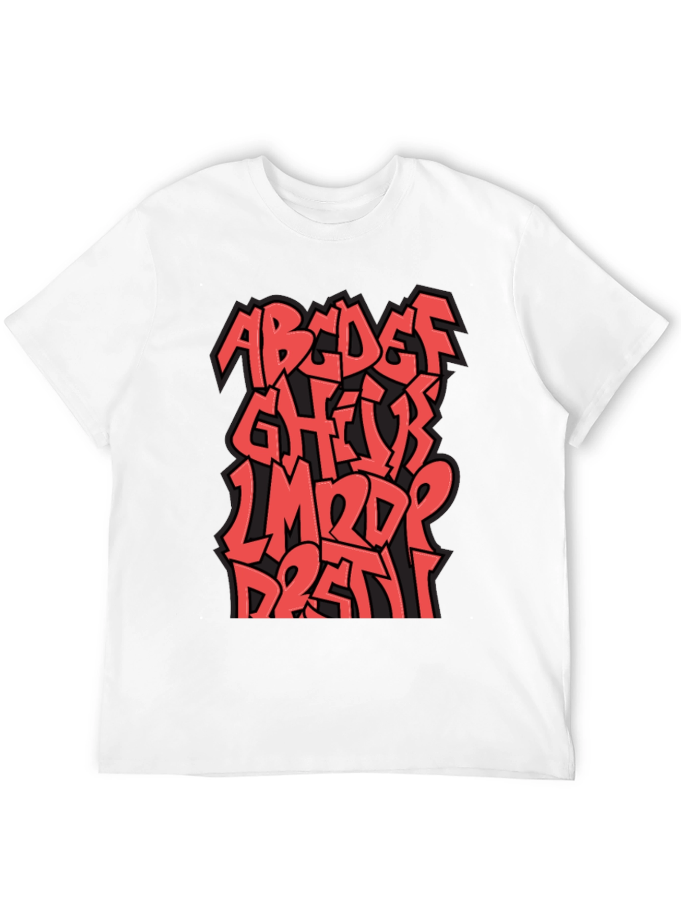 Camiseta Negra con Diseño Alfabeto Graffiti Rojo