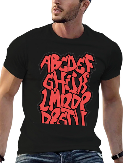 Camiseta Negra con Diseño Alfabeto Graffiti Rojo