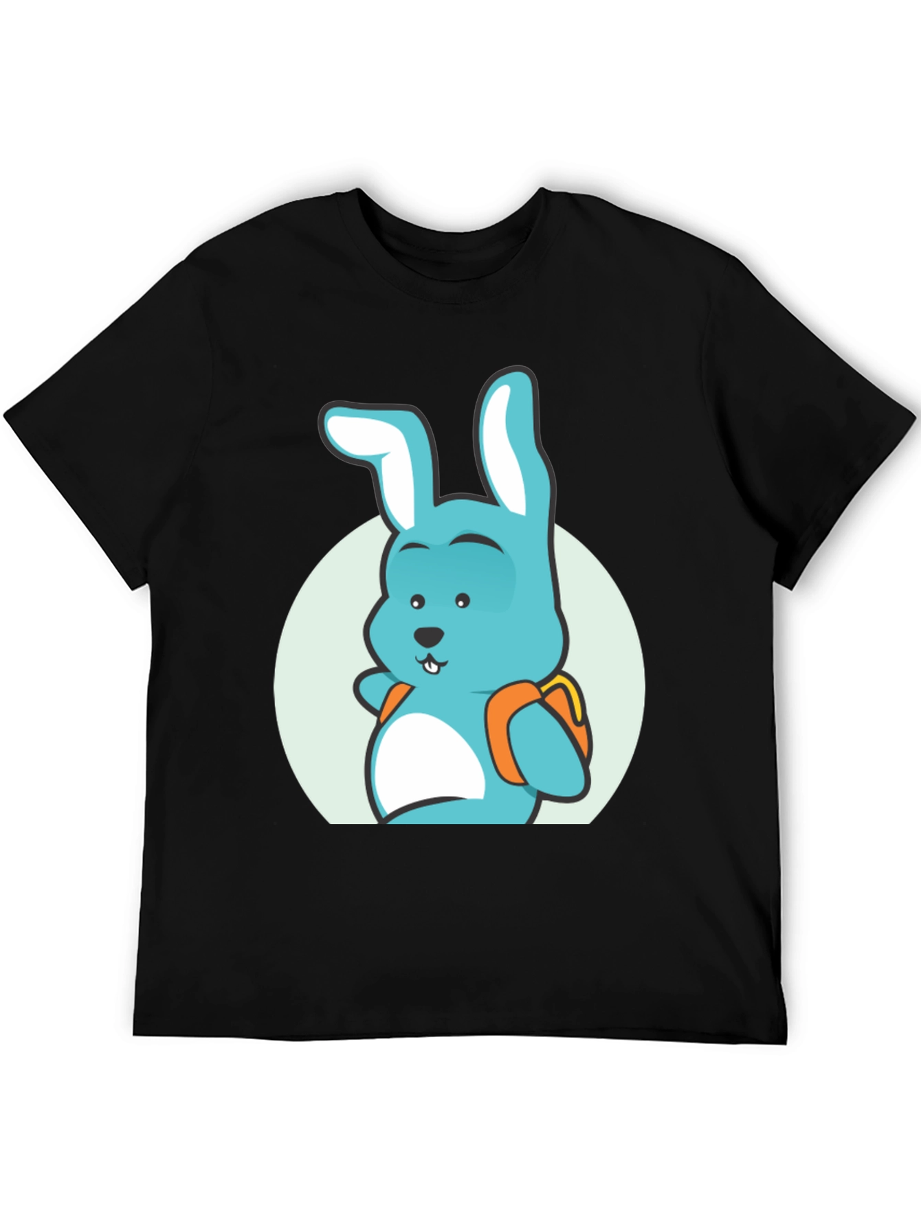 Camiseta Negra con Diseño de Conejo Mochilero
