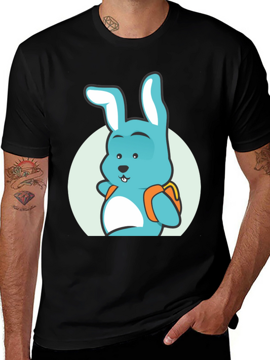 Camiseta Negra con Diseño de Conejo Mochilero
