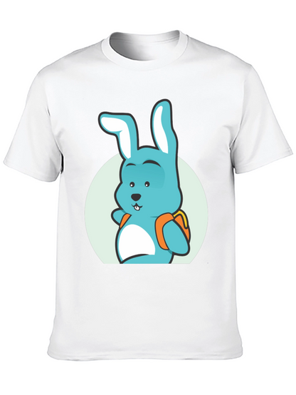 Camiseta Negra con Diseño de Conejo Mochilero