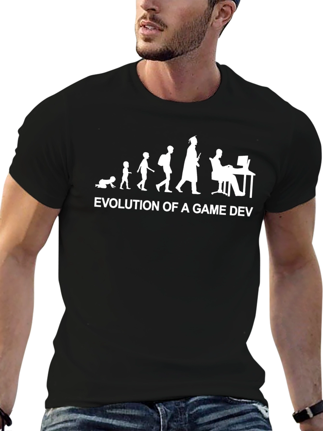 Camiseta Negra Evolución Game Dev Algodón