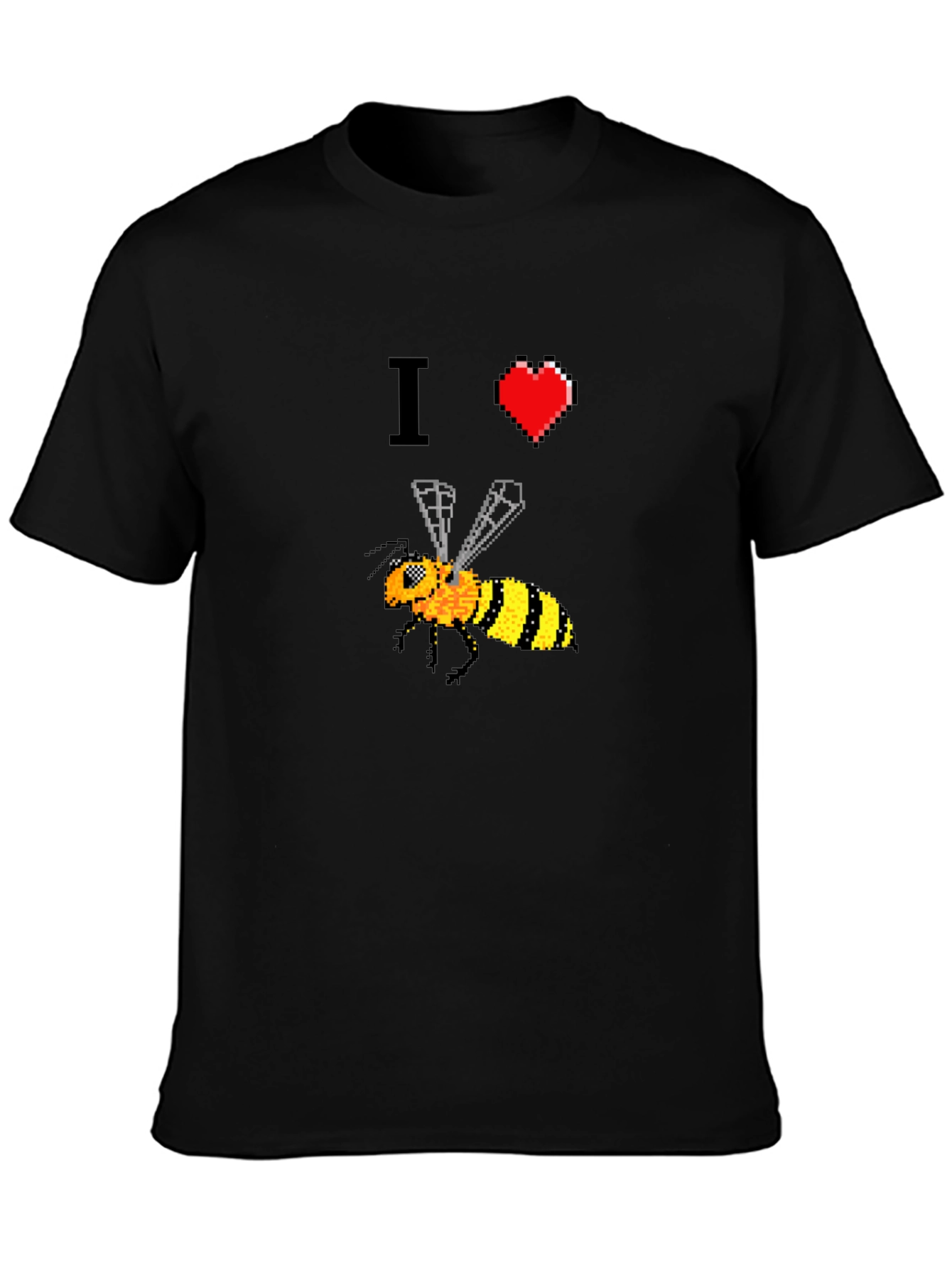 Camiseta Negra con Diseño Abeja Pixelada I ❤️ Bees