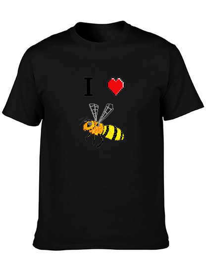 Camiseta Negra con Diseño Abeja Pixelada I ❤️ Bees