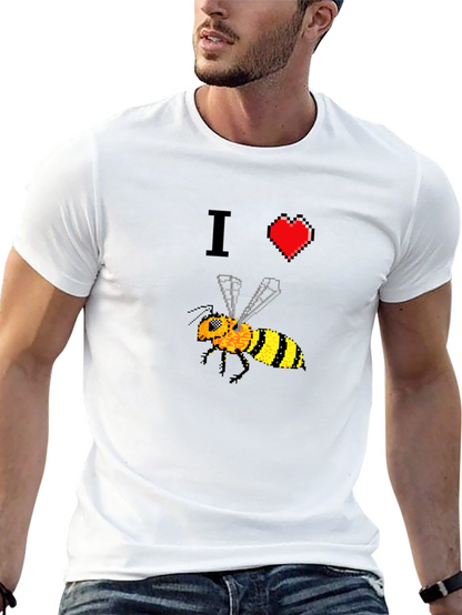 Camiseta Negra con Diseño Abeja Pixelada I ❤️ Bees