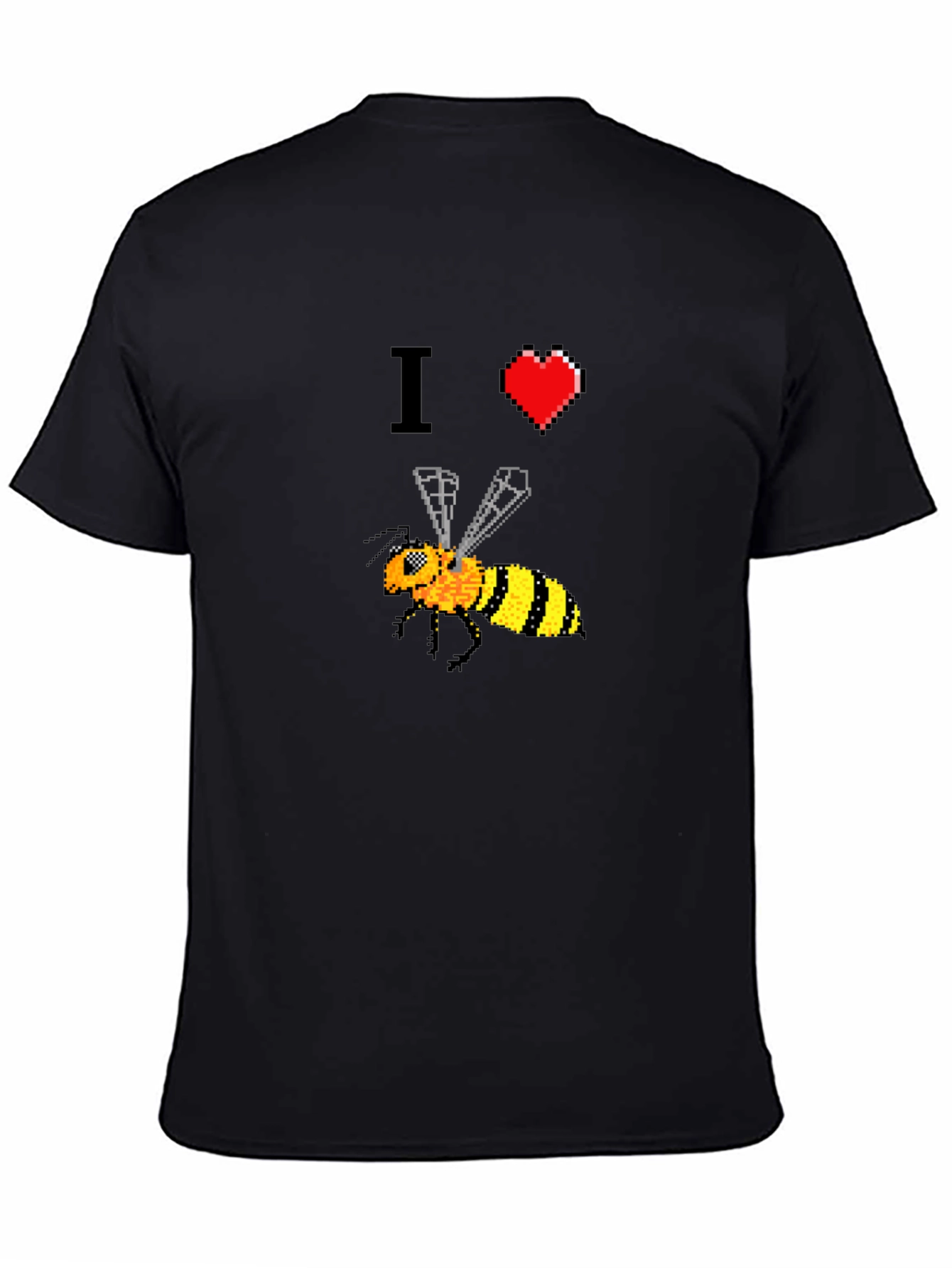 Camiseta Negra con Diseño Abeja Pixelada I ❤️ Bees