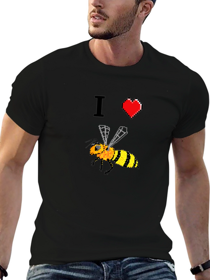 Camiseta Negra con Diseño Abeja Pixelada I ❤️ Bees