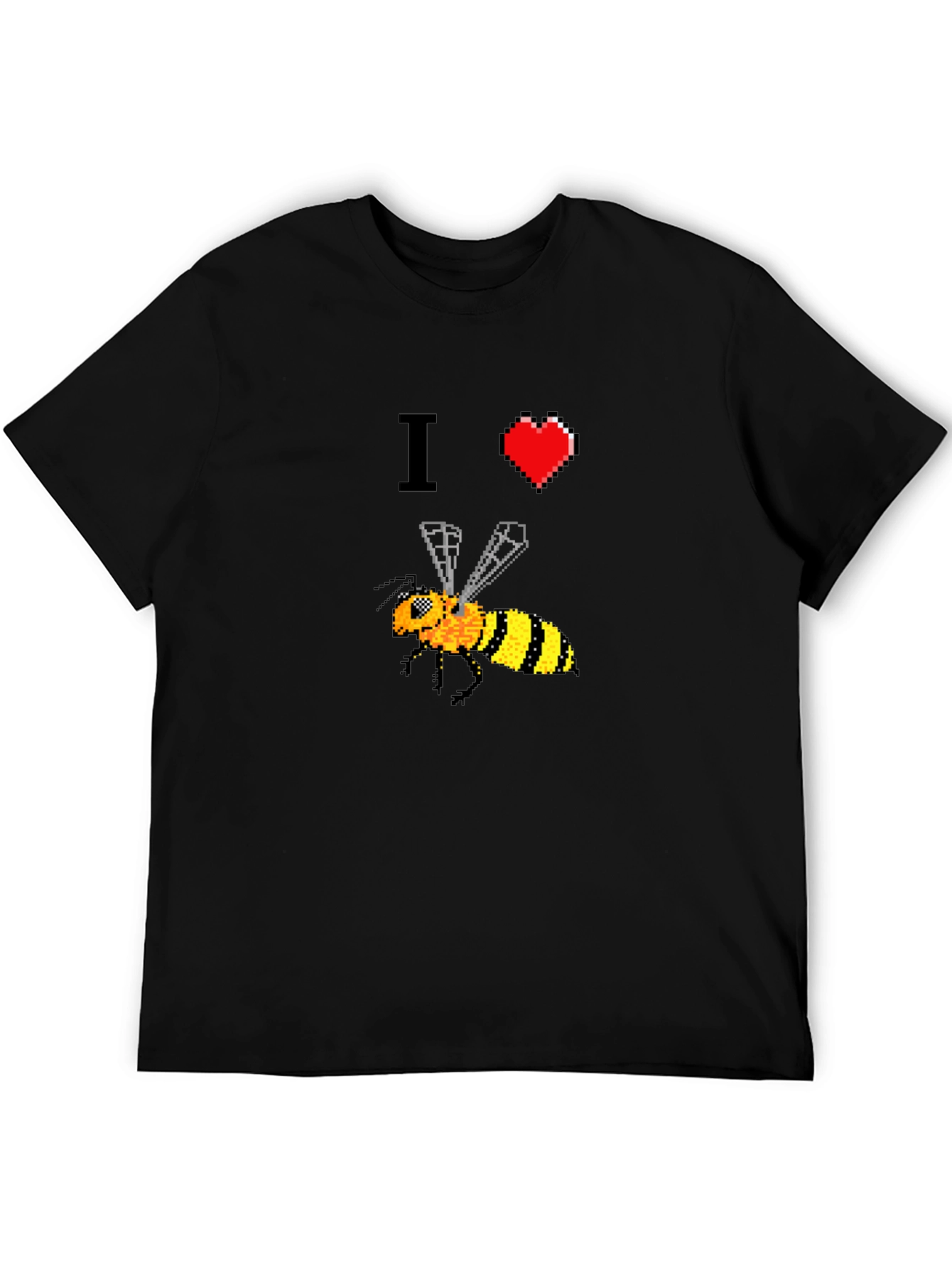 Camiseta Negra con Diseño Abeja Pixelada I ❤️ Bees