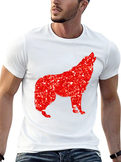 Camiseta Negra con Lobo Rojo Abstracto