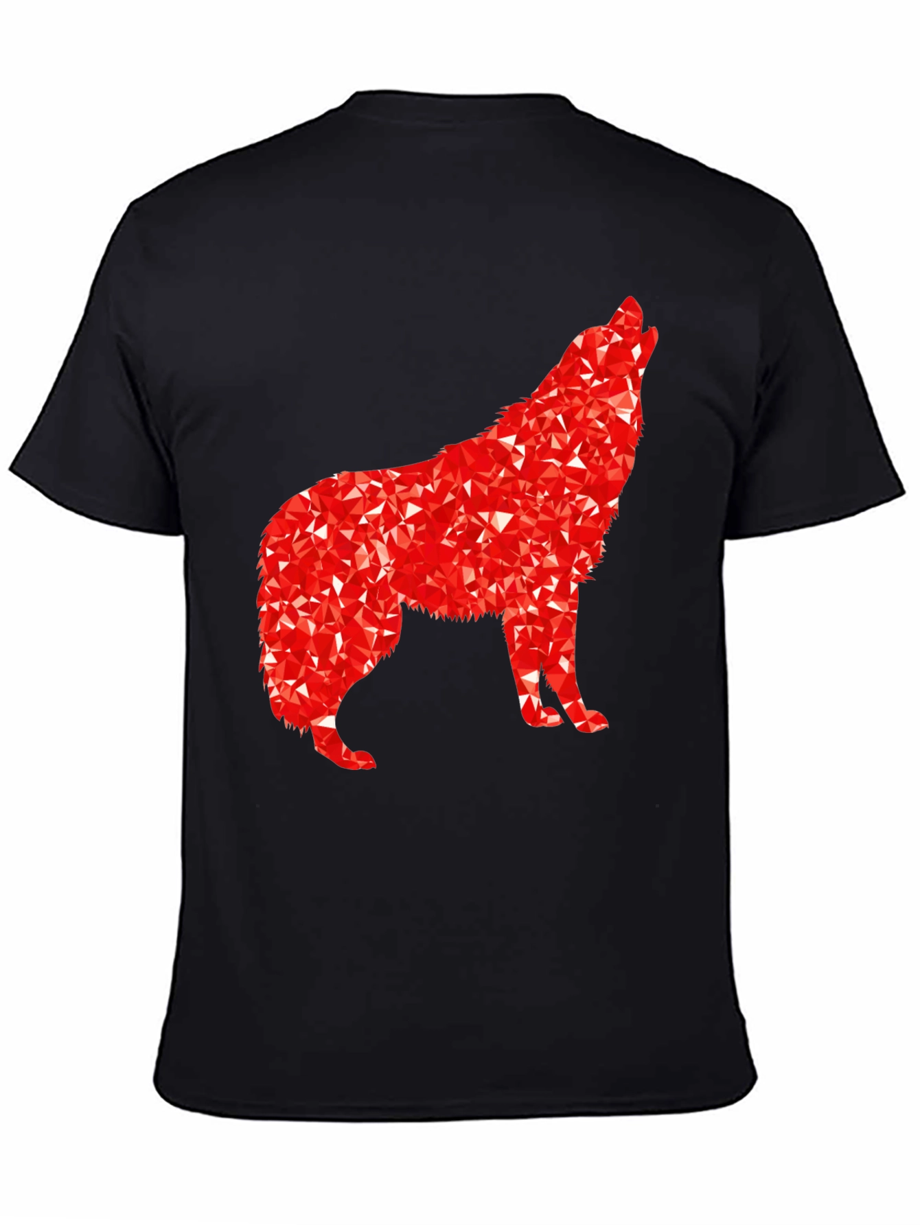 Camiseta Negra con Lobo Rojo Abstracto