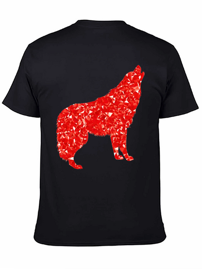 Camiseta Negra con Lobo Rojo Abstracto