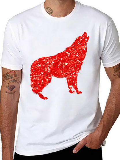 Camiseta Negra con Lobo Rojo Abstracto