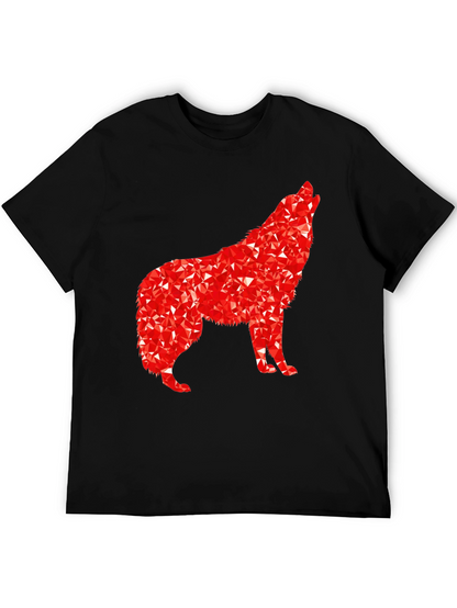 Camiseta Negra con Lobo Rojo Abstracto