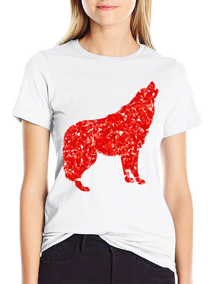 Camiseta Negra con Lobo Rojo Abstracto