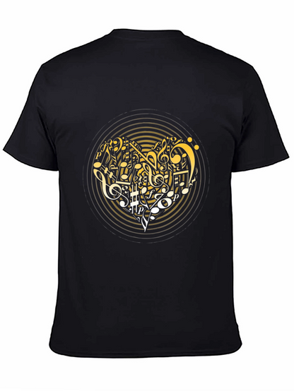 Camiseta Negra con Diseño Musical Dorado