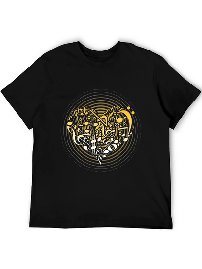 Camiseta Negra con Diseño Musical Dorado