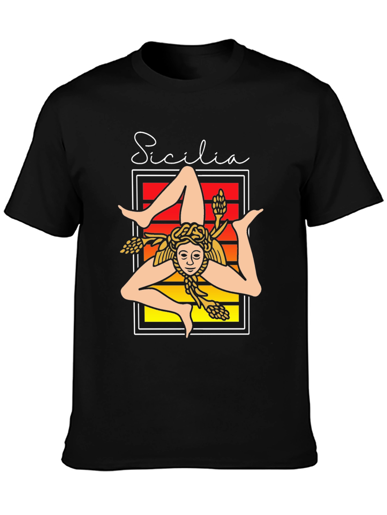 Camiseta Negra Sicilia Trinacria Diseño Único