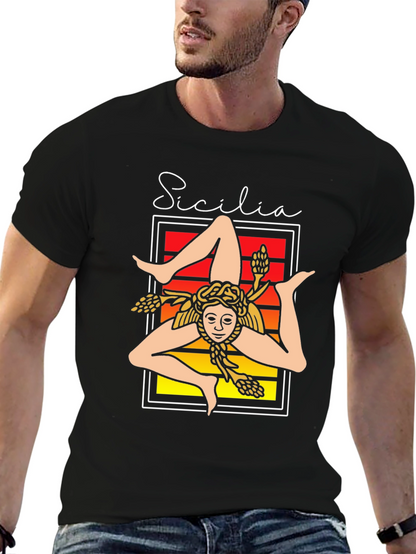 Camiseta Negra Sicilia Trinacria Diseño Único