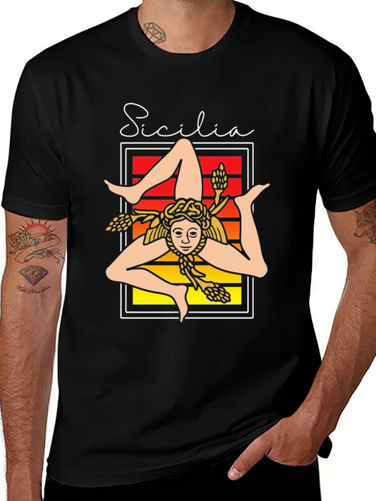 Camiseta Negra Sicilia Trinacria Diseño Único
