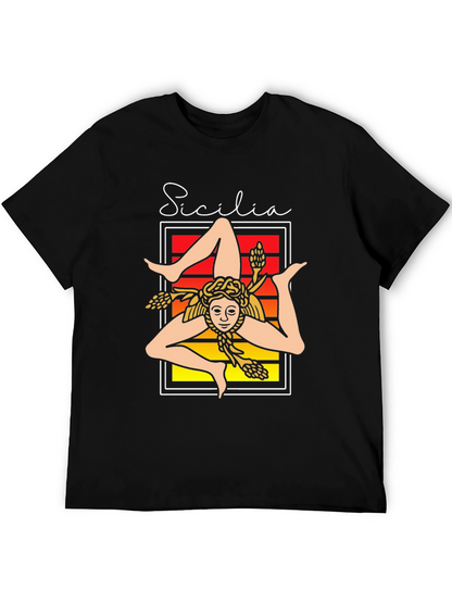 Camiseta Negra Sicilia Trinacria Diseño Único