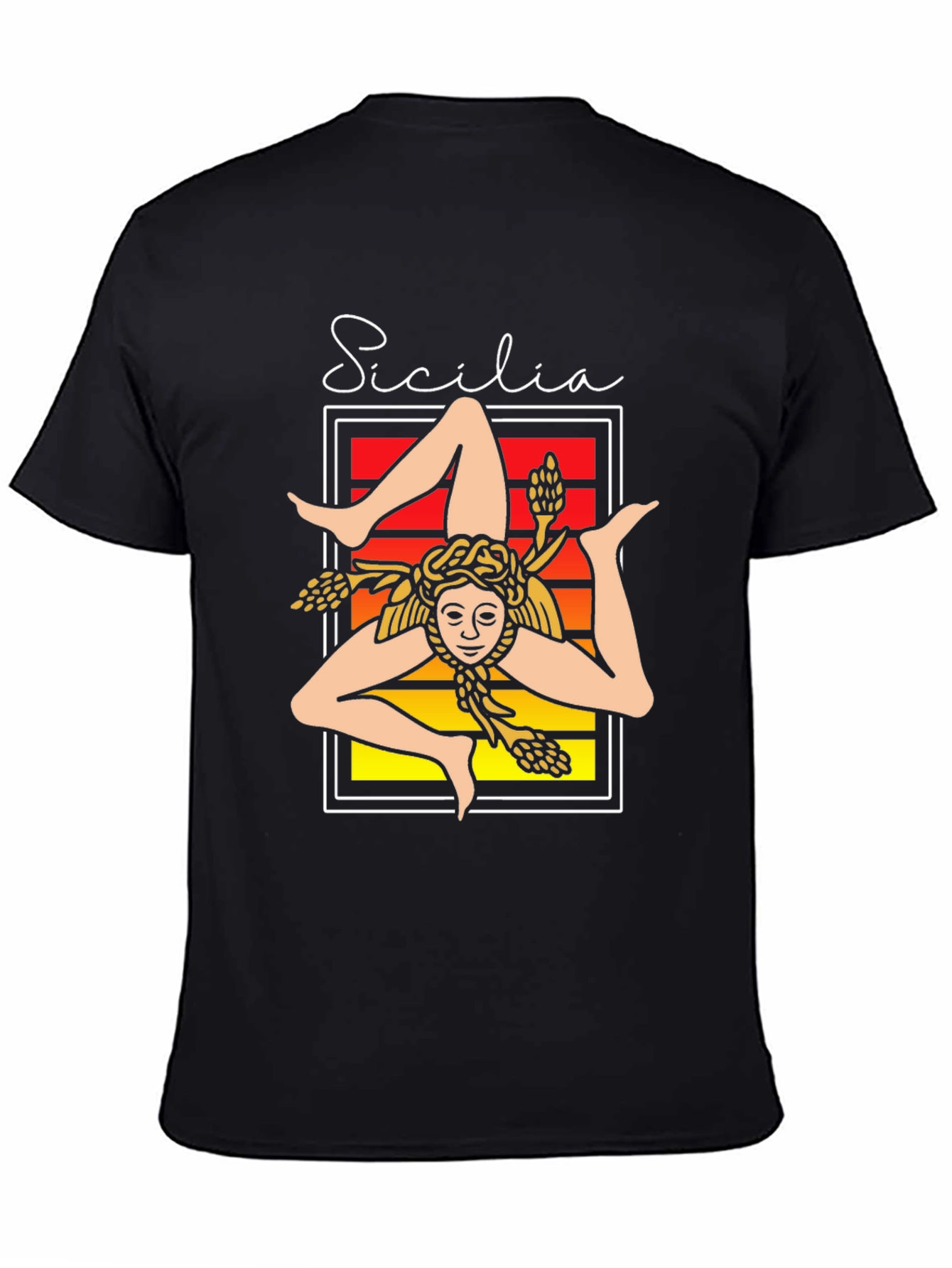 Camiseta Negra Sicilia Trinacria Diseño Único
