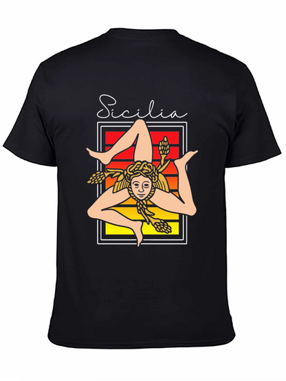 Camiseta Negra Sicilia Trinacria Diseño Único