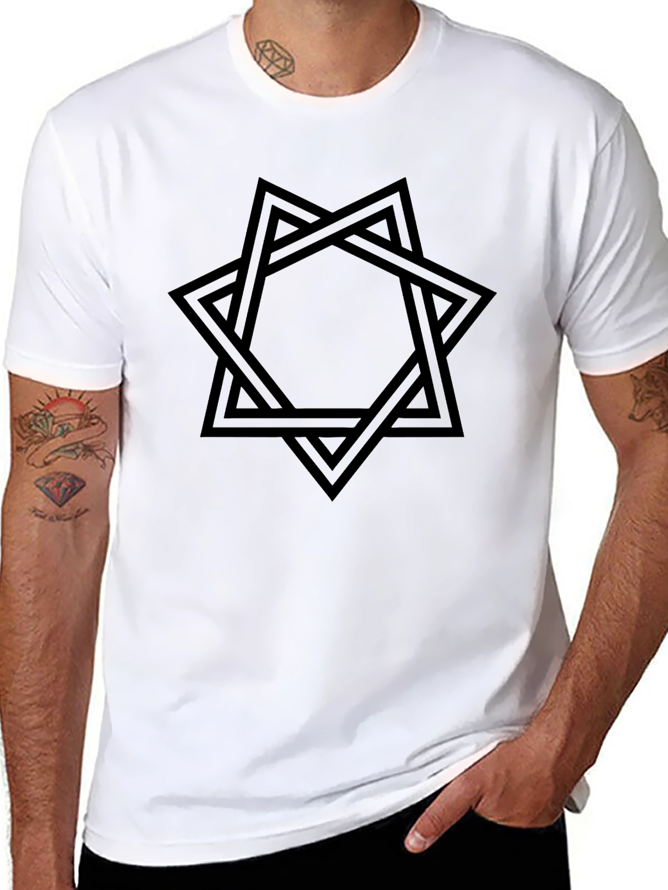 Camiseta Negra Hombre Diseño Estrella Entrelazada