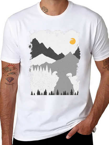 Camiseta Negra con Diseño de Montaña y Oso