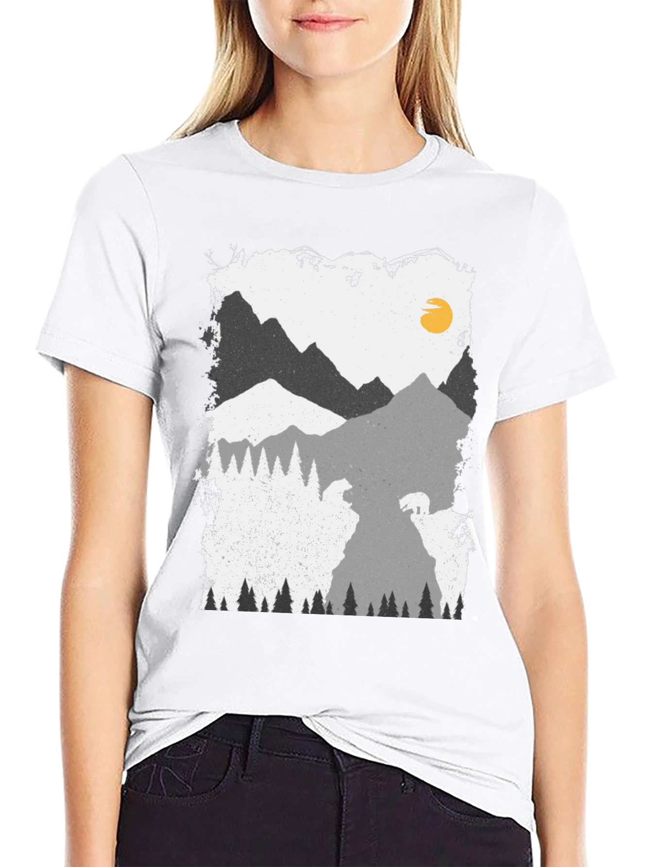 Camiseta Negra con Diseño de Montaña y Oso