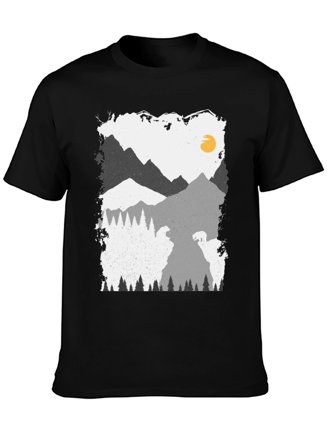 Camiseta Negra con Diseño de Montaña y Oso