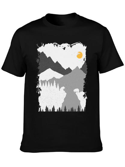 Camiseta Negra con Diseño de Montaña y Oso