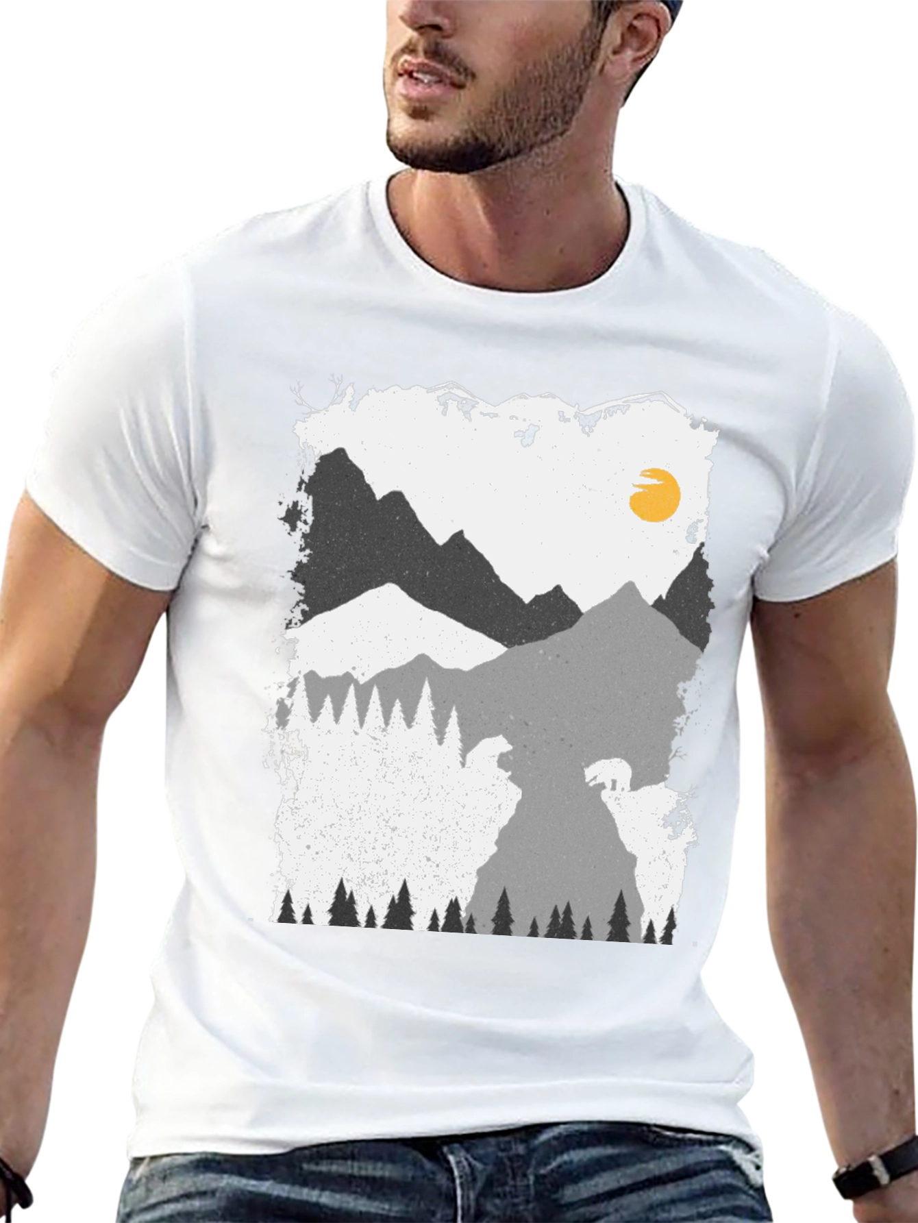 Camiseta Negra con Diseño de Montaña y Oso