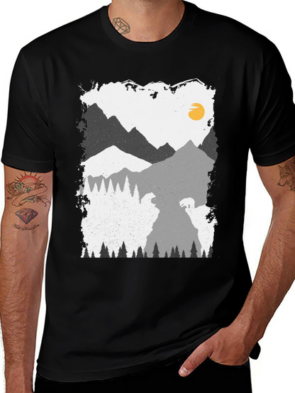 Camiseta Negra con Diseño de Montaña y Oso