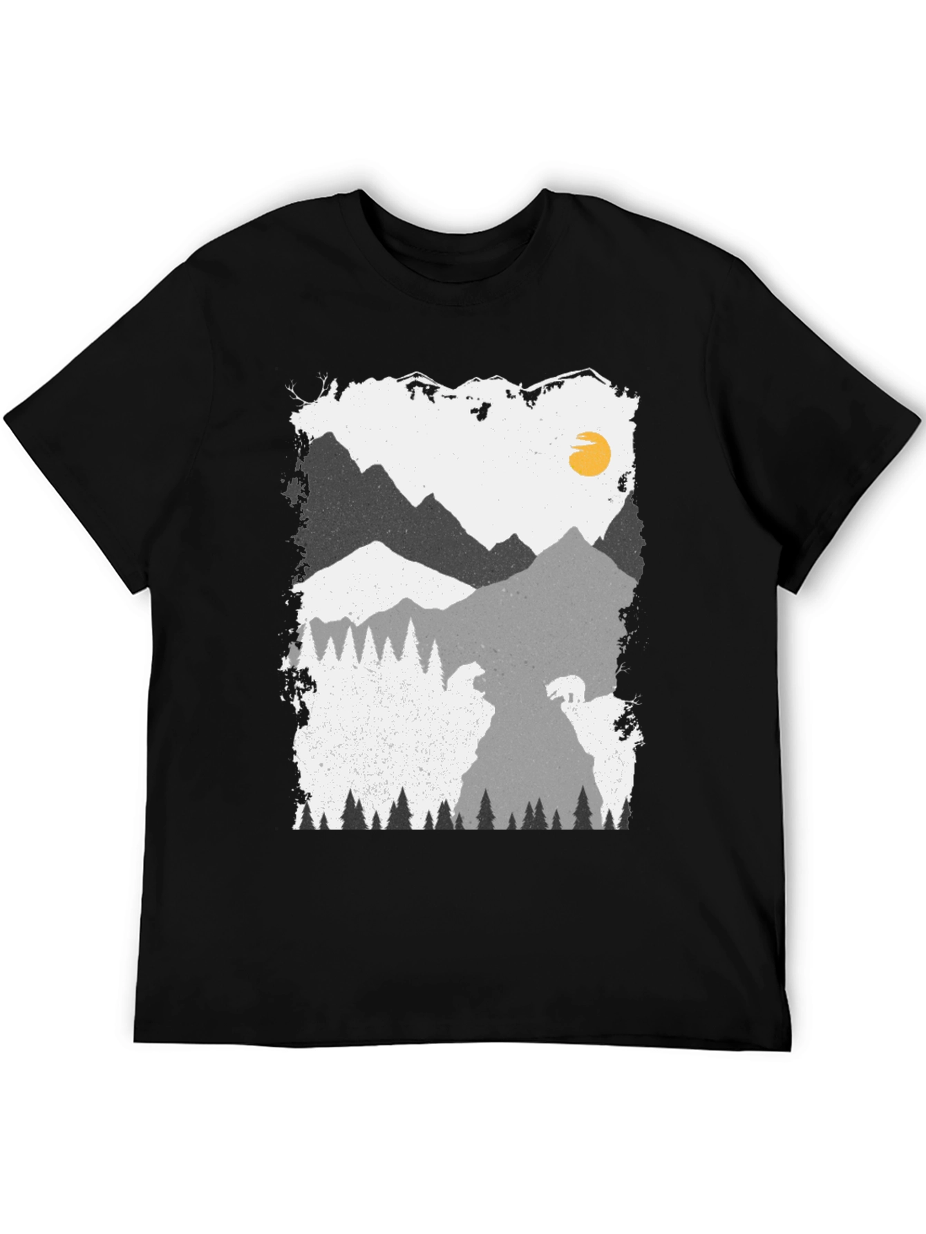 Camiseta Negra con Diseño de Montaña y Oso